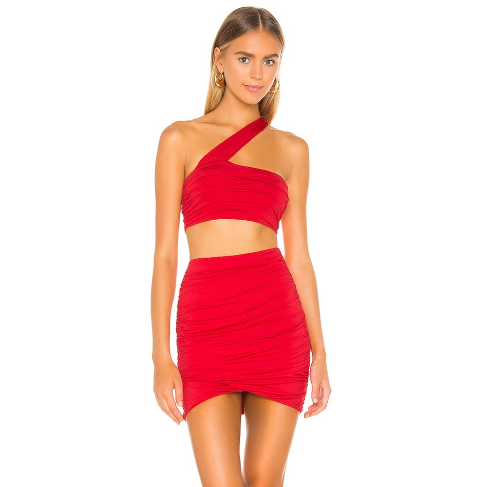 Superdown Marina Red Crop top Bodycon Skirt Set